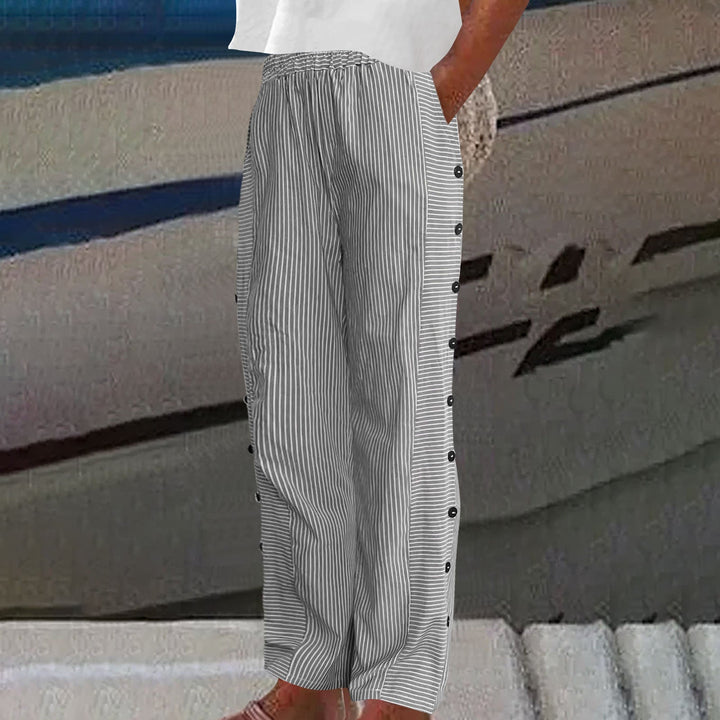 Sera - Striped Button-Accent Pants