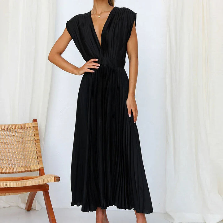 Clara | Pleated Sleeveless Midi Dress
