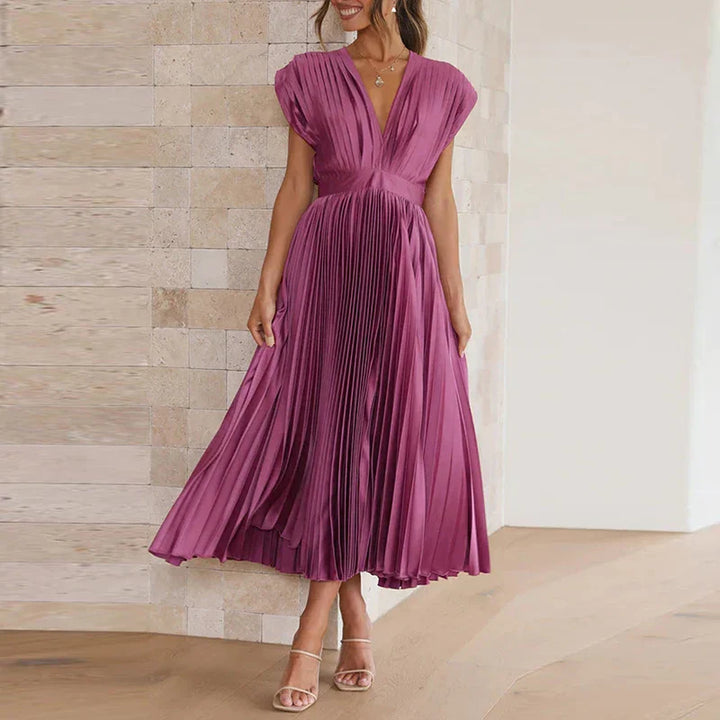 Clara | Pleated Sleeveless Midi Dress