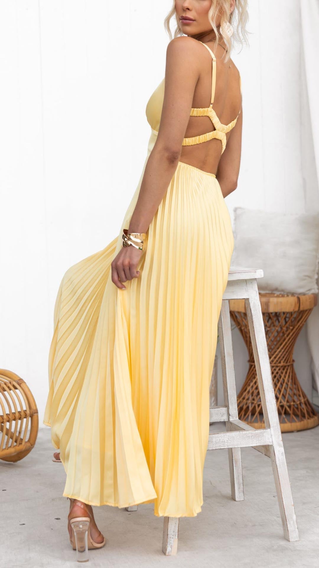 Aria | Pleated V-Neck Maxi Dress
